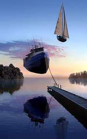 Manipulated Photograph Of Boats Floating In The Air Picture Prompts Photo Writing Prompts Picture Writing Prompts