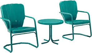 The chair has not been altered in any way since i got it (e.g the chair measures approximately 37.5 tall and is approximately 19.5 wide at the base (widest point. Amazon Com Crosley Furniture Ko10012tu Ridgeland Retro Metal 3 Piece Seating Set With 2 Chairs And Side Table Turquoise Garden Outdoor