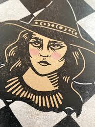 Resting Witch Face Block Print