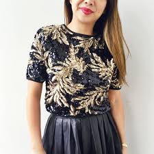 Black And Gold Crop Top Fashion Sequins Sequin Crop Top What To Wear With Your Sequin Crop Top What To Wear With Your Crop Top Black Black And Gold Shirt Gold Sequin Top Fashion