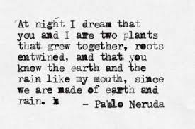 Pablo Neruda At Night I Dream That You And I Are Two Plants That Grew Together Roots Entwined And That You Know The Earth Love Words Quotes Pablo Neruda