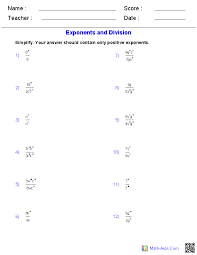 _ zero and negative exponents evaluate the following expressions. Algebra 1 Worksheets Exponents Worksheets