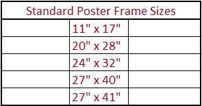 picture frames size chart music concert tour poster