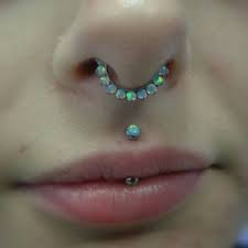 Today Kara Picked Up A White Opal Odyssey Septum Clicker From Industrial Strength To Match Her Vertical Philtr Facial Piercings Medusa Piercing Septum Jewelry