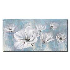 White Flower Blue Canvas Wall Art Decor Abstract Handmade Lily Bouquet Oil Painting For Living Room Decoration H In 2020 Canvas Art Wall Decor Painting Abstract Canvas