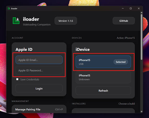 Install iLoader and Sign In