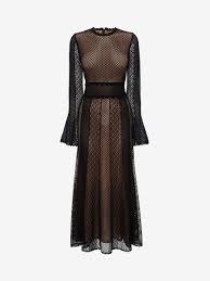 Women S Black Mesh Patchwork Knit Dress Alexander Mcqueen Dresses Knit Summer Dress Alexander Mcqueen Dresses