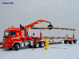 比例模型玩具天地» Cranes Etc：[CONRAD] Mercedes-Benz Actros + PALFINGER Epsilon with  grab + Doll Log Carrier