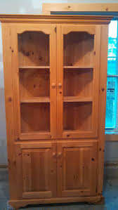 Unfinished Pine Corner Cabinet With Glass Doors In Nickandnathan S Garage Sale In Wilder Vt For 500 00 Cabinets For Sale Glass Cabinet Doors Pine Cabinets