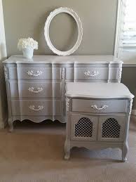 Vintage Painted Grey And White French Provincial Dresser And Night French Provincial Bedroom Furniture French Provincial Dresser Makeover Refurbished Furniture