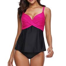 Womens Plus Size Swimsuit Swimwear Two Piece Bathing Suit Tankini Padded Bikini Top With Triangle Briefs