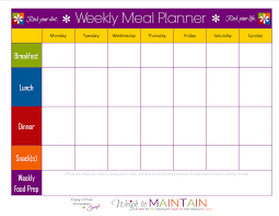 weekly food chart template meal schedule template planner