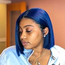 Blue black hair is a great choice for women, who prefer a sporty style, casual and denim. Amazon Com Sea Blue 8 Inch Short Bob Synthetic Hair Wigs 150 Density Short Straight Hair Lace Frontal Wigs For Black Women With Baby Hair Bleached Knots Beauty
