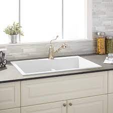 Single bowl kitchen sink in crisp white. 33 Walland 60 40 Offset Double Bowl Drop In Granite Composite Sink White Granite Composite Sinks Kitchen Sink Porcelain Kitchen Sink