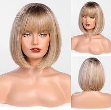 Amazon.com : Doremiy Bob Pink Wig with Bangs Natural Short Straight Wigs  for Women Shoulder Length Synthetic Wigs for Daily Cosplay : Beauty &  Personal Care