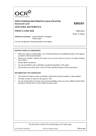 6993 01 Free Standing Mathematics Qualification Advanced Level Additional Mathematics