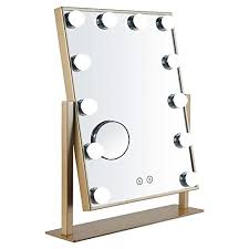 It has eight dimmable led lights that can be adjustable with the tap of a finger, and one side has polished glass and the other a 2x magnifying mirror. Buy Hollywood Vanity Mirror Lighted Makeup Mirror Tabletop Mirror With 12pc Dimmable Led Lights 3 Color Mode Gold Large Online In Turkey B08b4qbqxw