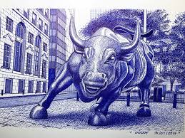 Charging bull, which is sometimes referred to as the wall street bull or the bowling green bull, is a 3,200 kilograms (7,100 lb) bronze sculpture by arturo di modica that stands in bowling green park. Wall Street Bull Man In Blue Artist Drawings Illustration Buildings Architecture Landmarks Statues Monuments Memorials Artpal