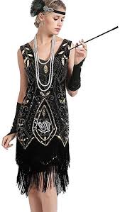 Amazon Com Women Flapper Dresses Plus Size Vintage 1920s Gatsby Inspired Dress Fringed For Prom Party Great Gatsby Outfits Vintage Party Dresses Gatsby Outfit