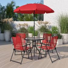 Crafted with a sturdy metal frame and neutral olefin fabric, this folding chair blends in beautifully with almost any outdoor decor style. 6pc Red Patio Set Umbrella Gm 202012 Rd Gg Restaurantfurniture4less Com