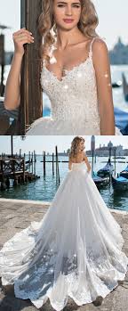 Fashionable Tulle Spaghetti Straps Neckline Ball Gown Wedding Dress With Beaded Lace Appliques Vestidos De Noiva Princesa Vestido De Noiva Vestidos