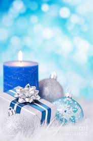 Blue And Silver Christmas Scene With Baubles Gift And Candles Photograph By Sara Winter