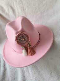 Pink Fedora Hat For Woman Woman Hat Wide Brim Designed Etsy Hats For Women Fedora Hat Women Bohemian Hats
