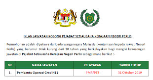 Jawatan kosong 2020 (kerajaan & swasta). Jawatan Kosong Di Pentadbiran Setiausaha Kerajaan Negeri Perlis Kelayakan Pmr Pt3 Ejawatankini Com