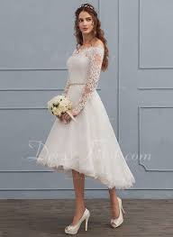 A Line Princess Off The Shoulder Asymmetrical Lace Wedding Dress With Beading 002117112 Cocktail Dress Wedding Civil Wedding Dresses Wedding Dresses Lace