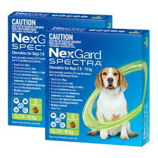 Nexgard spectra is a chewable tablet used for the treatment of fleas and ticks as well as prevention of heartworm disease in dogs. Nexgard Spectra Chewables For Medium Dogs Green 7 6 15kg 12 Pack 168 98