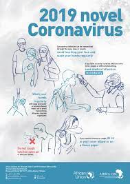 Covid 19 coronavirus prevention informational infographic design with young doctor. 2019 Novel Coronavirus Poster Africa Cdc