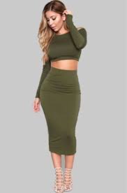 Olive You Olive Green Crop Top 2 Piece Skirt Set Long Sleeve Bodycon Dress Maxi Dress With Sleeves Bandage Dress Bodycon