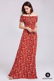 Red Printed Graceful Off Shoulder Long Casual Dress Maxi Dresses Casual Long Dress Casual Maxi Dress