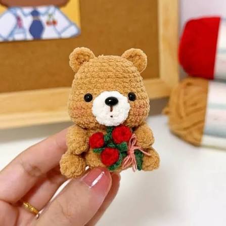 Mini Bear with Rose Crochet - How to Crochet Valentine Keychain Tutorial  🧶🐻 Get the pattern in my bio 😊 #lilacrochet #amigurumi #crochet  #beginnercrochet #crochetpattern #nosewcrochet #bearcrochet #tinycrochet  #animalcrochet