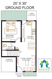 Whether your project is big or small, you'll need a set of detailed plans to go by. Floor Plan For 20 X 30 Feet Plot 1 Bhk 600 Square Feet 67 Sq Yards Ghar 001 Happho