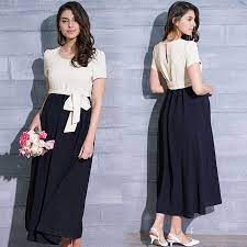 Abito lungo elegante senza maniche con scollo a v,la parte superiore realizzata in pizzo lussuoso,schiena con scollo a v che termina con bel fiocco,gonna in chigffon.foderato. Vestito Lungo Premaman E Allattamento Da Cerimonia Sweet Mommy