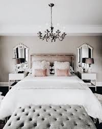 The Mirrors On Both Sides And Behind Lamps And Bench And Foot Of Bed And That Chandelier Is A Must Luxurious Bedrooms Home Bedroom Master Bedrooms Decor