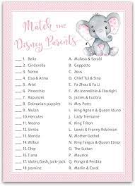 Amazon Com Juego De Ducha Para Bebes De Disney Parent Match Baby Shower Game Pack De 25 Rosa Elefante Baby Shower Game Match Famous Disney Parents Fun Shower Activity Disney Star