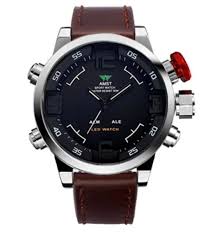 neue original verpackte herren armbanduhr der marke amst in schwarz mit einem braunem leder armband zu der uhr gehort die armbanduhr leder armband leder leder