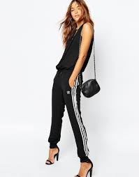 Adidas Originals Three Stripe Cuffed Sweat Pants In Black Image 1 Of Adidas Originals 3 Stripe Cuffed Sweat Pants Track Pants Outfit Adidas Track Pants Casual Outfits