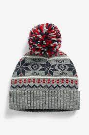 Mens Next Grey Fairisle Pattern Bobble Hat Grey Fair Isle Pattern Bobble Hats Fair Isle