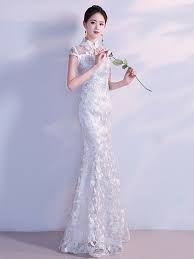 White Lace Fishtail Qipao Cheongsam Wedding Dress Asian Wedding Dress Cheongsam Wedding Chinese Style Wedding Dress