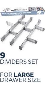Acht schubladen gewürze gewürz flasche aufbewahrung kiste küche rack organizer. Amazon Com Practical Comfort Adjustable Drawer Organizer Elegant Aluminum Customizable For Clutter Free Kitchen Junk Drawer Office Clinic 9 Drawer Dividers 3 Long 6 Short Medium 17 5 19 7 Deep