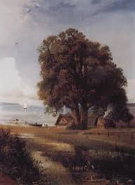 Aleksey Savrasov Landscape With A Farm Near Lake Landscape Landscape Artwork Lake Painting
