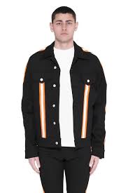 Black And Orange Jacket Mens Black Jean Jacket With Orange Highlighter Jean Jacket Black Jean Jacket Black Ripped Jeans Jackets
