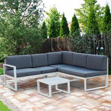 Outsunny Aluminum Frame 4pc Patio Sectional Set Garden Sofa Tea Table Set With Cushion Sectional Patio Furniture Patio Furniture Sets Outdoor Living