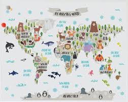 Animal World Map 8 X 10 In 11 X 14 In 20 X 30 In Animal Etsy Kids World Map World Map Printable Maps For Kids