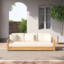 But left alone and untreated the color of the if your furniture is to be used inside or under roof cover and away from a lot of natural sunlight, over a period of time perhaps six months to a year the. Joss Main Montford 76 55 Wide Outdoor Teak Patio Sofa With Cushions Reviews Wayfair