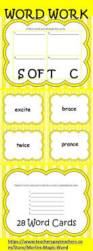 Word Work Activities Phonics Soft C 28 Words Cards Practice With 8 Worksheets Alphabetical Order Wring Teacher Activities Word Work Writing First Grade Lessons