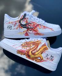 Black Air Forces With White Writing Fire Dragon Af1 S The Custom Movement In 2020 Custom Shoes Diy Nike Air Shoes Custom Nike Shoes